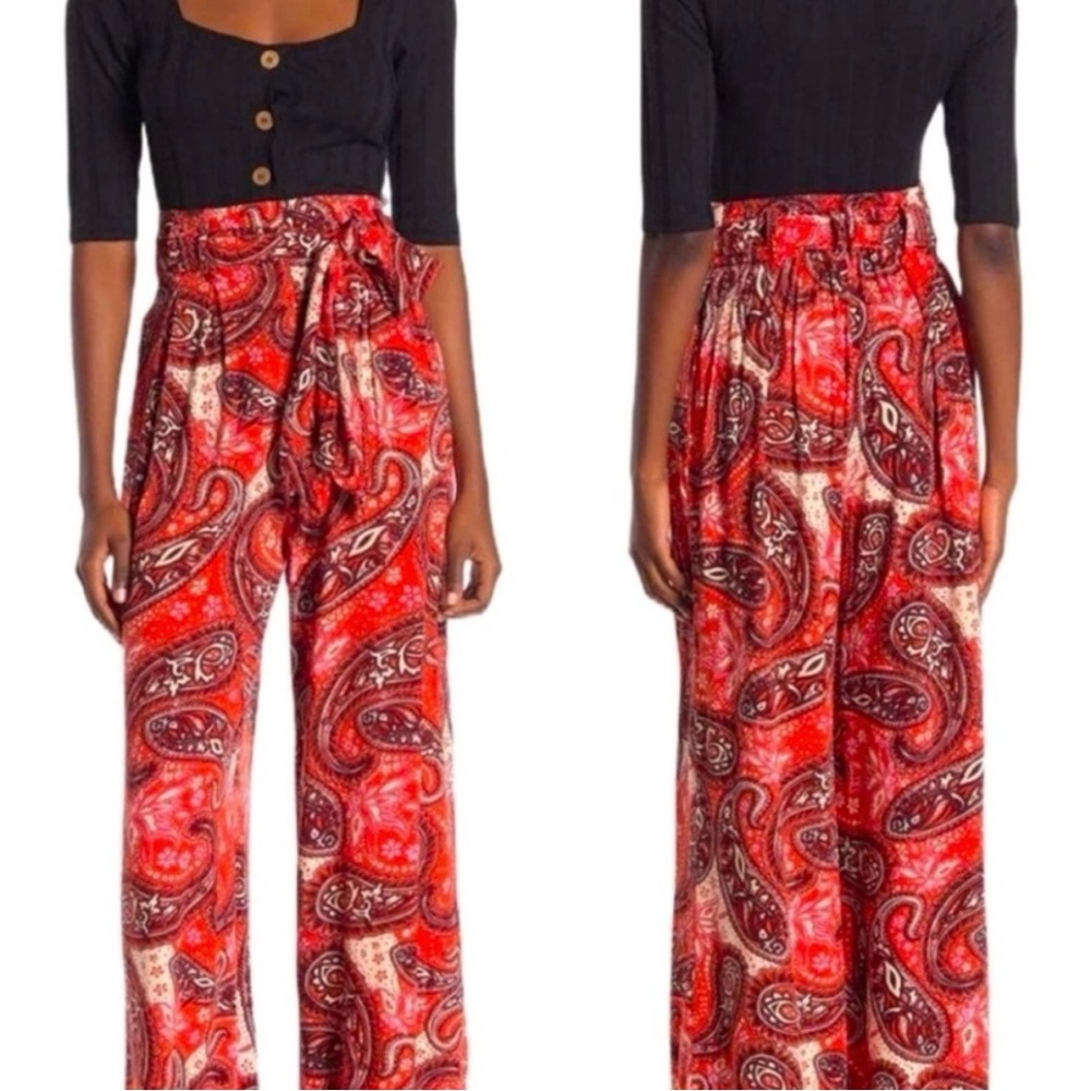 Free People Floral Paisley Double Trouble Pants Wide Leg Tiger Lily Medium